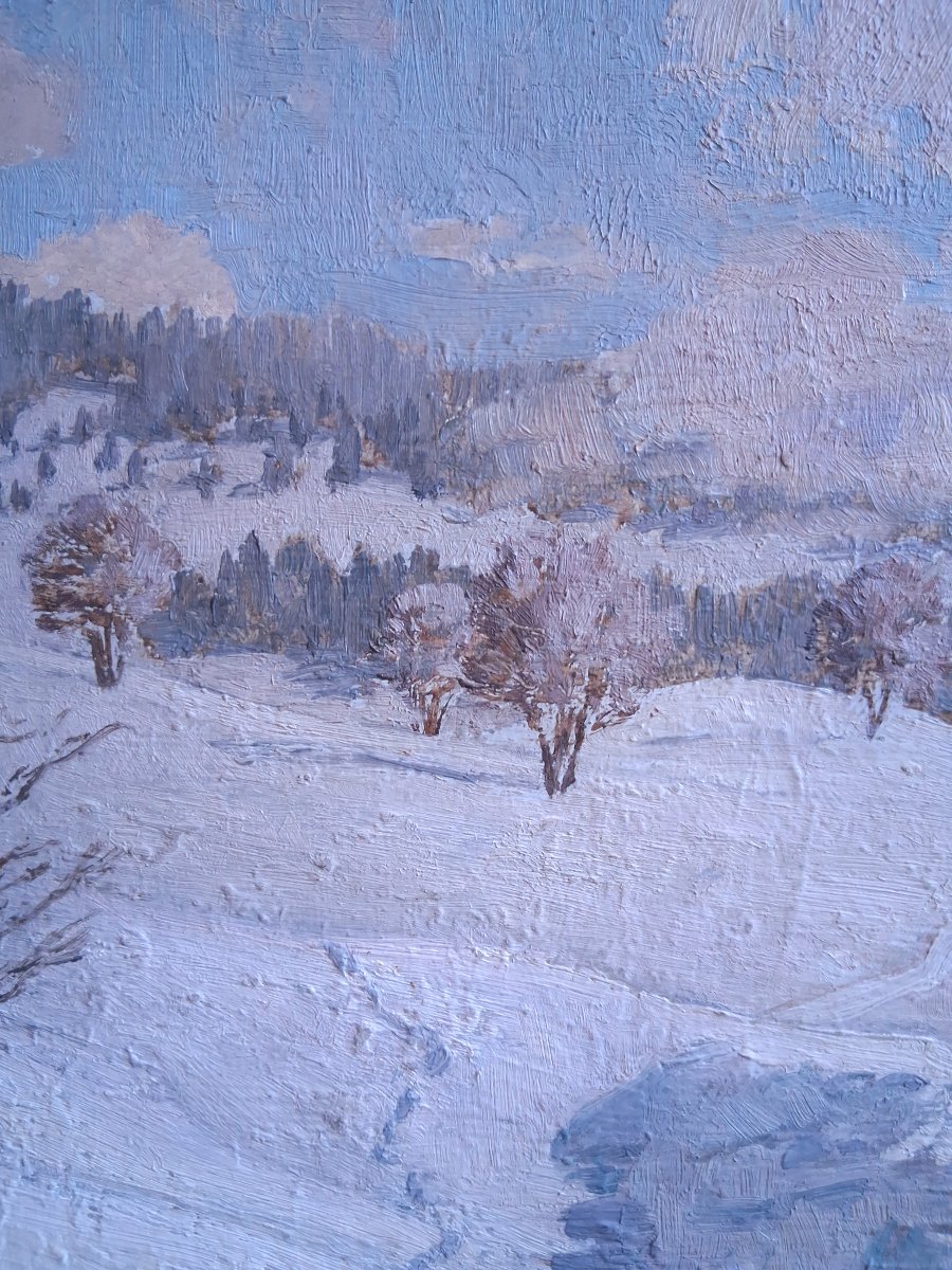 Philippe Wallet Snowy Landscape Oil On Panel-photo-2