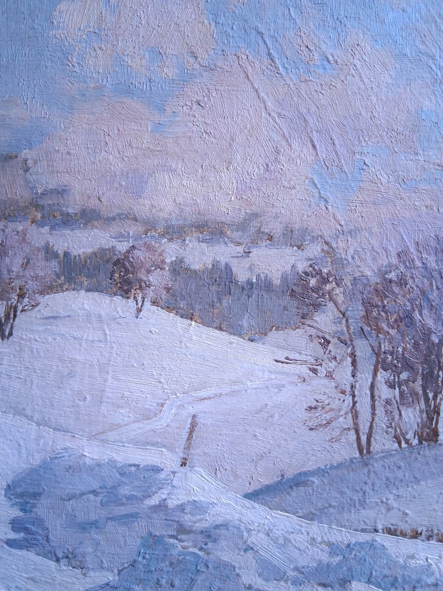 Philippe Wallet Snowy Landscape Oil On Panel-photo-3