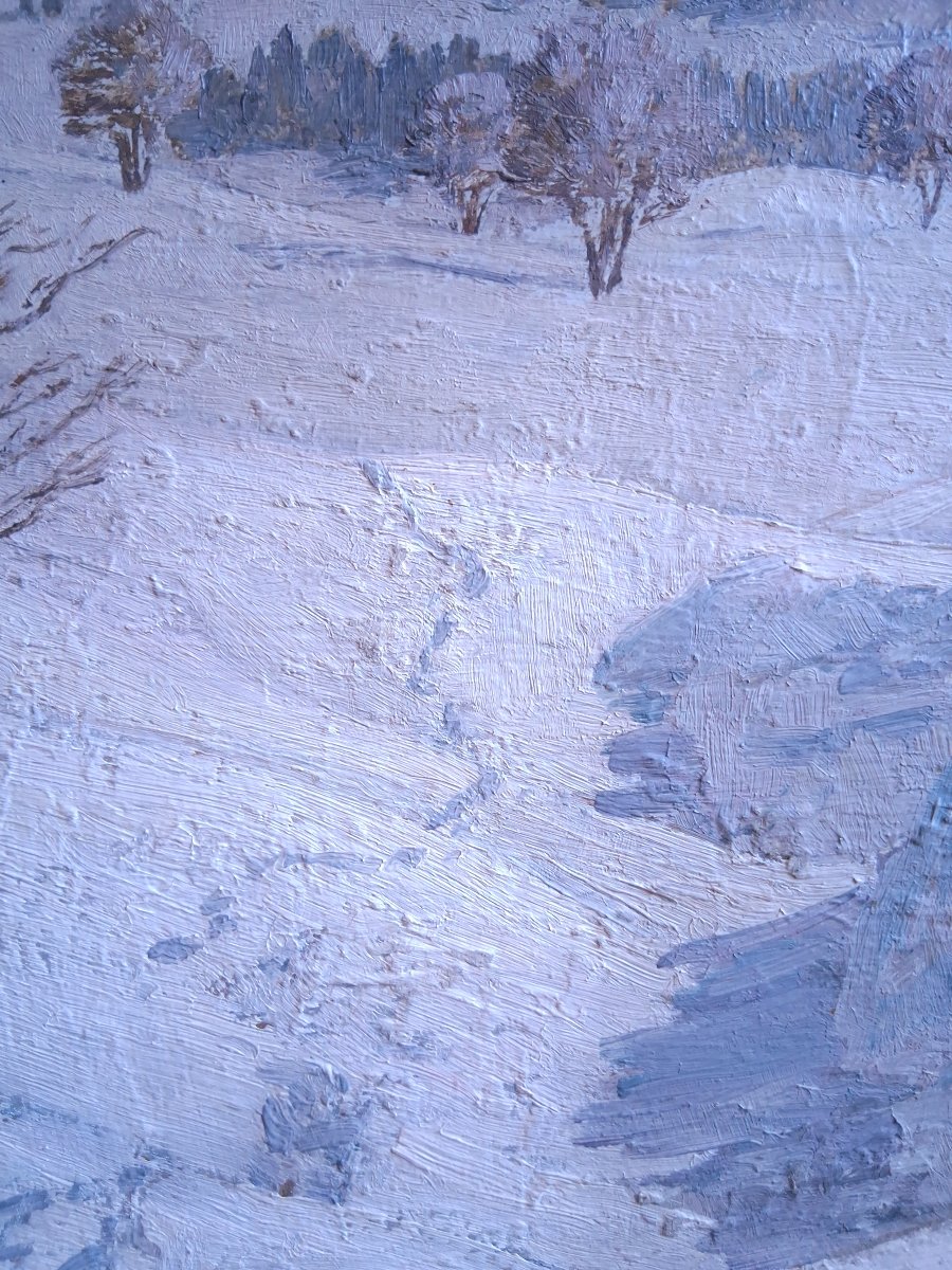 Philippe Wallet Snowy Landscape Oil On Panel-photo-5