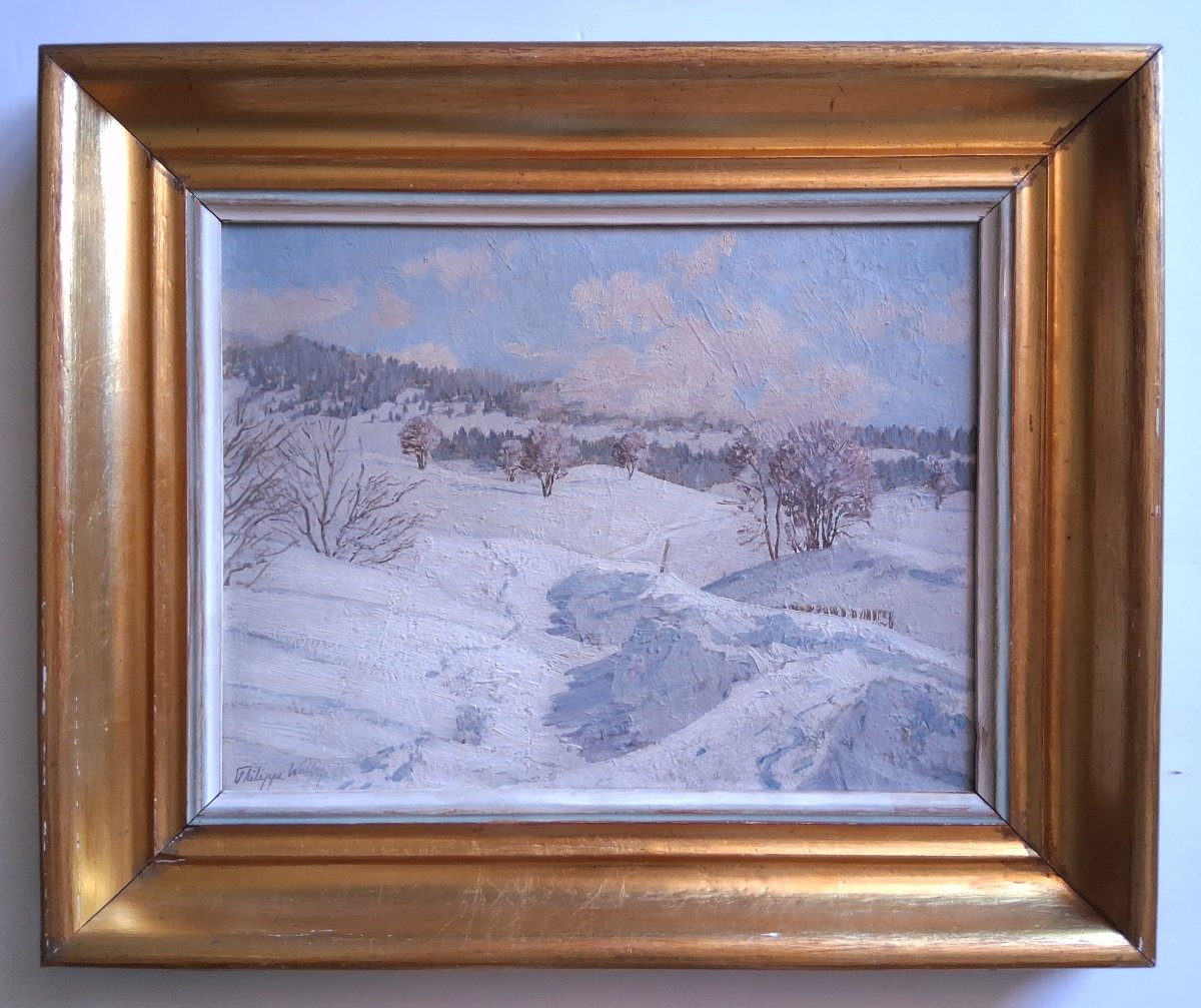 Philippe Wallet Snowy Landscape Oil On Panel