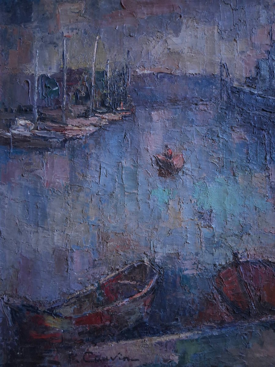 Marie Rose CAUVIN (1901-1978) huile sur toile marine Le Jean Bart port de Toulon-photo-2