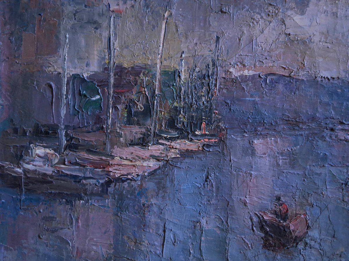 Marie Rose CAUVIN (1901-1978) huile sur toile marine Le Jean Bart port de Toulon-photo-1