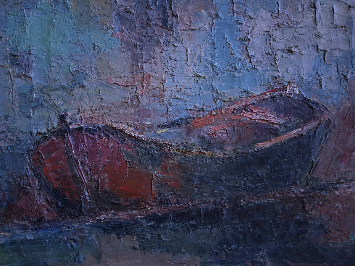Marie Rose CAUVIN (1901-1978) huile sur toile marine Le Jean Bart port de Toulon-photo-4
