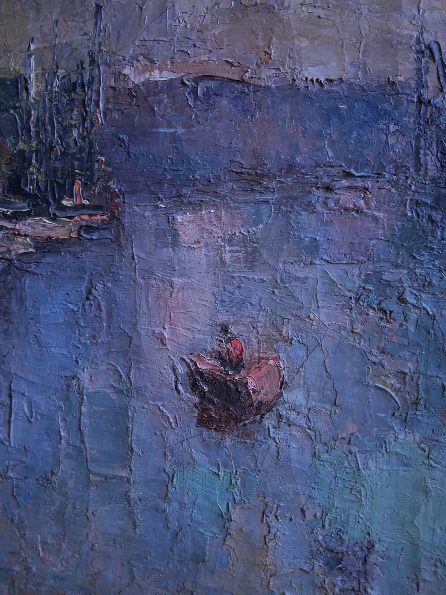 Marie Rose CAUVIN (1901-1978) huile sur toile marine Le Jean Bart port de Toulon-photo-5
