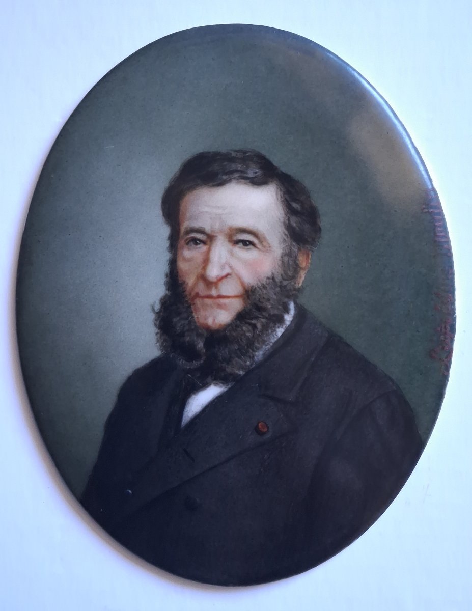 Léopoldine MOULIN miniature sur porcelaine portrait d'homme St Fortunat sur Eyrieux Napoléon 3-photo-3