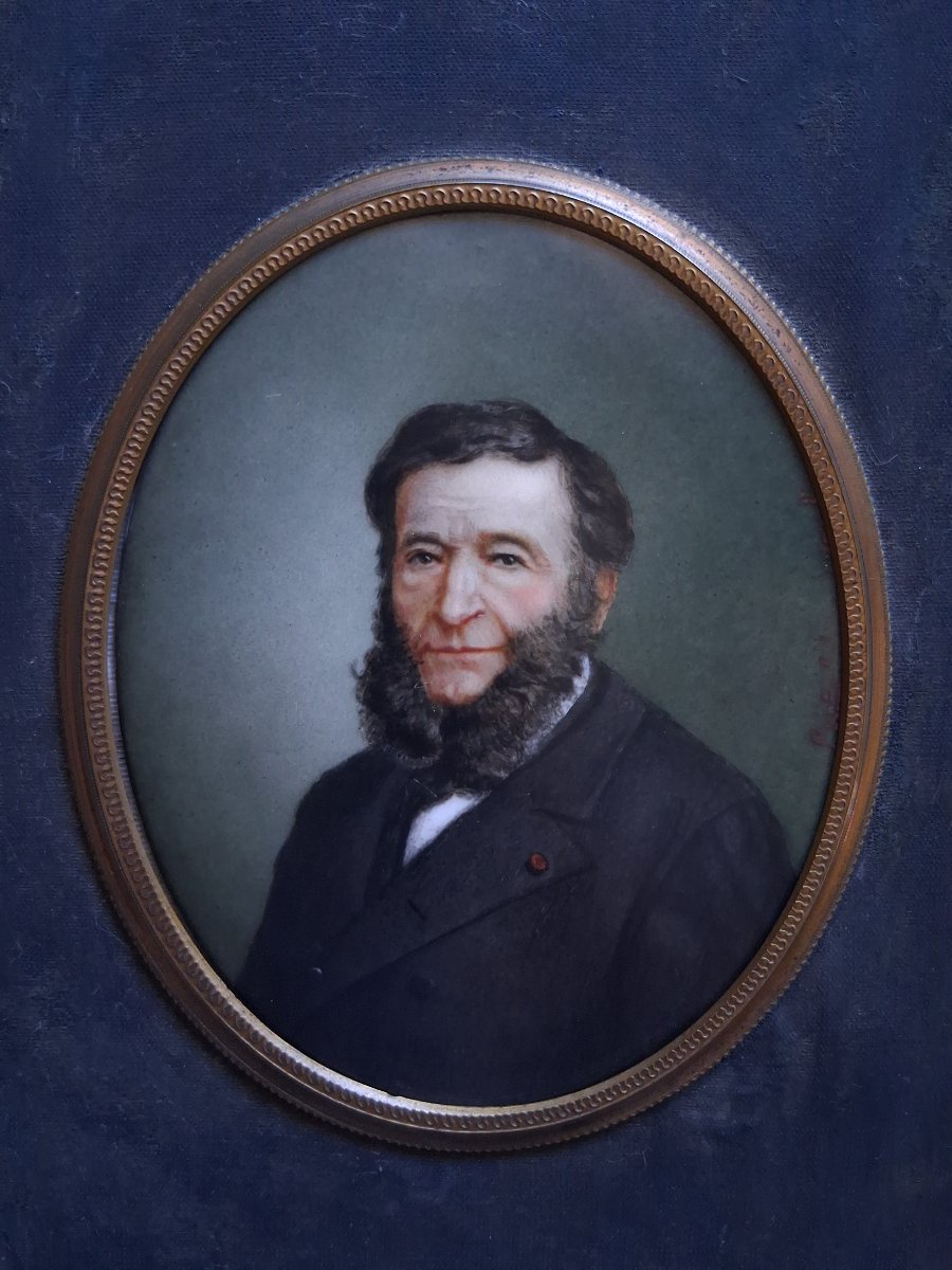 Léopoldine MOULIN miniature sur porcelaine portrait d'homme St Fortunat sur Eyrieux Napoléon 3-photo-2