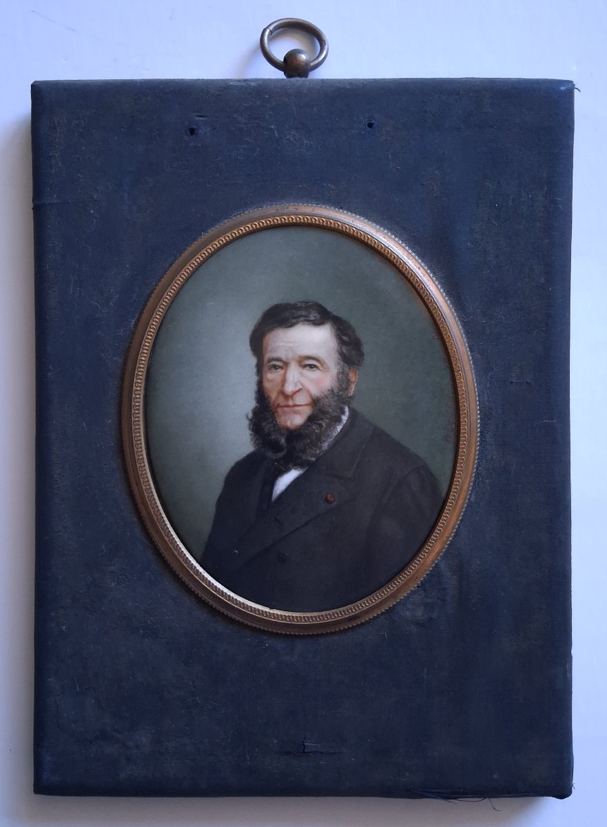 Léopoldine MOULIN miniature sur porcelaine portrait d'homme St Fortunat sur Eyrieux Napoléon 3