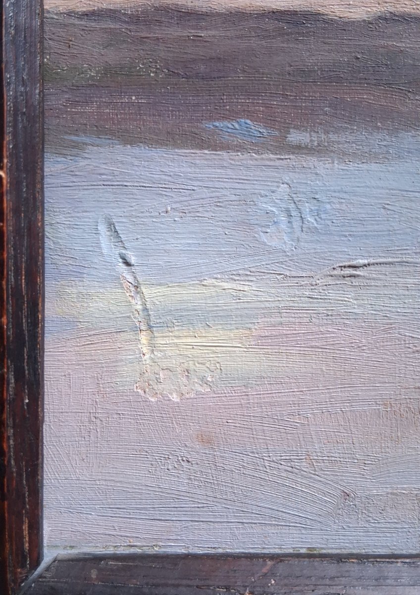 Oil On Panel Lakeside Landscape With Steamboat J. Preaux-photo-4