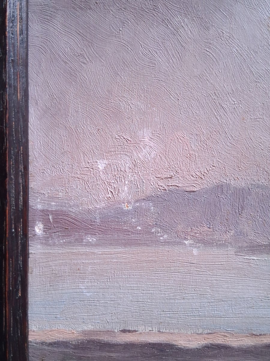 Oil On Panel Lakeside Landscape With Steamboat J. Preaux-photo-5