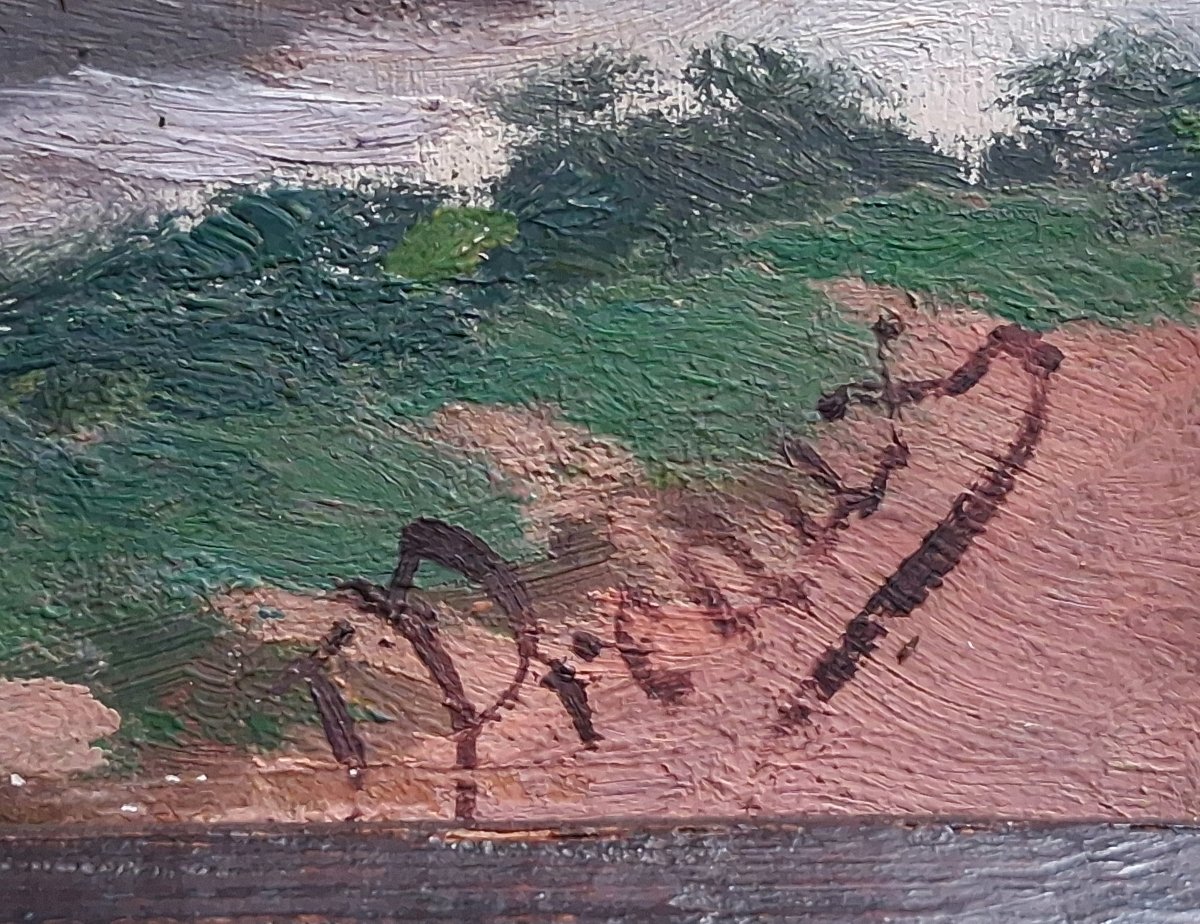Oil On Panel Lakeside Landscape With Steamboat J. Preaux-photo-7