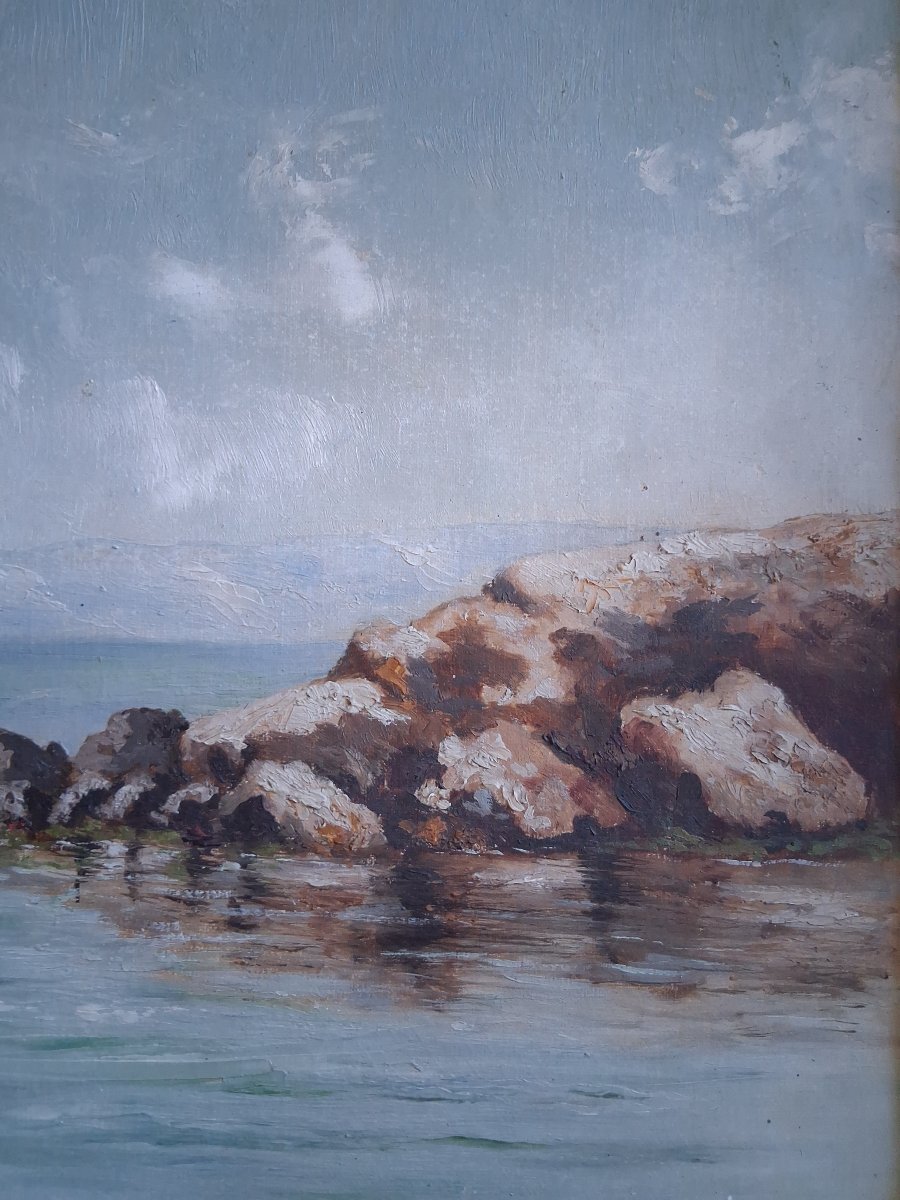 Louis DELLAVALLE huile sur toile marine paysage côtier pêcheurs fin 19ème-photo-2