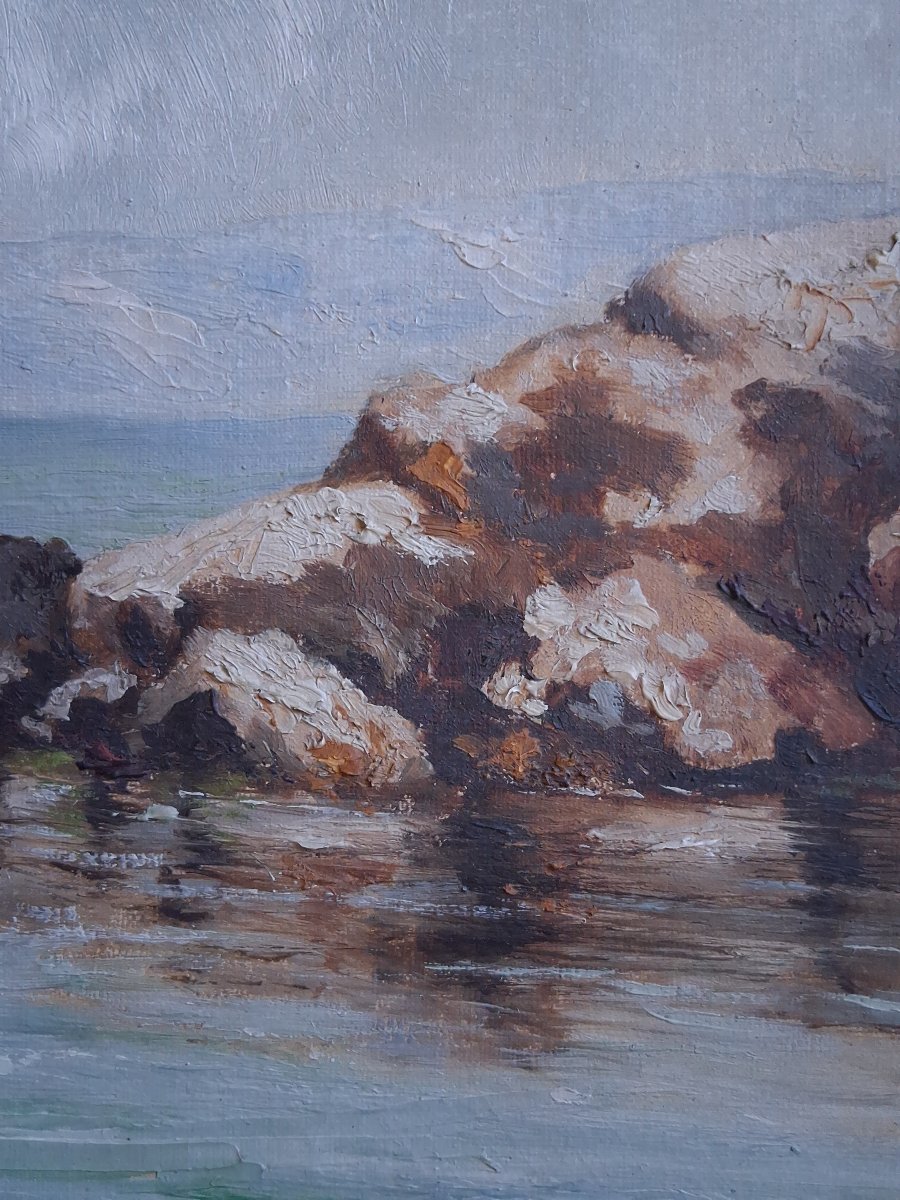 Louis DELLAVALLE huile sur toile marine paysage côtier pêcheurs fin 19ème-photo-5