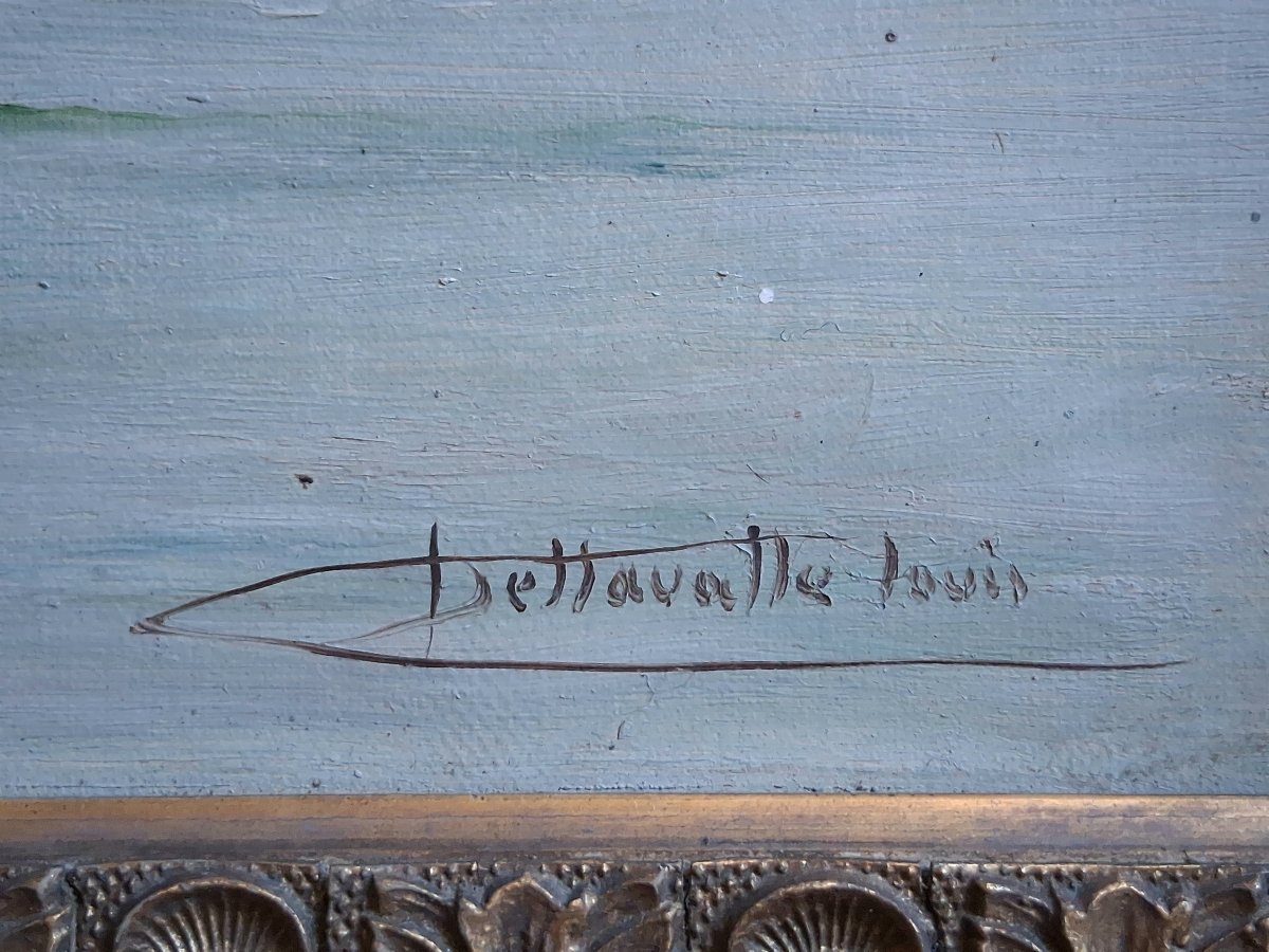 Louis DELLAVALLE huile sur toile marine paysage côtier pêcheurs fin 19ème-photo-7