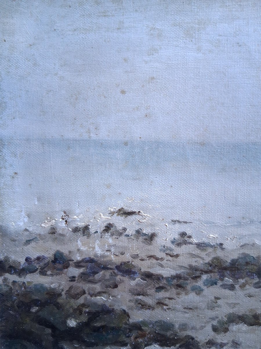 Paysage côtier à marée basse marine huile sur toile fin 19ème (signé)-photo-3