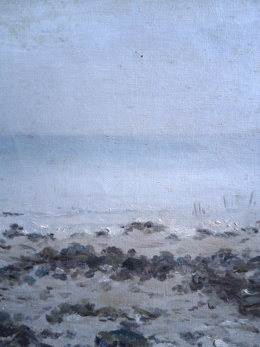 Paysage côtier à marée basse marine huile sur toile fin 19ème (signé)-photo-4