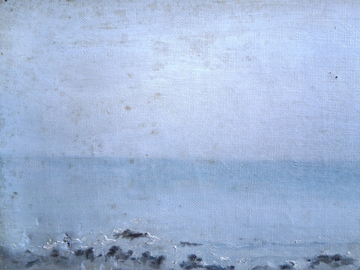 Paysage côtier à marée basse marine huile sur toile fin 19ème (signé)-photo-4