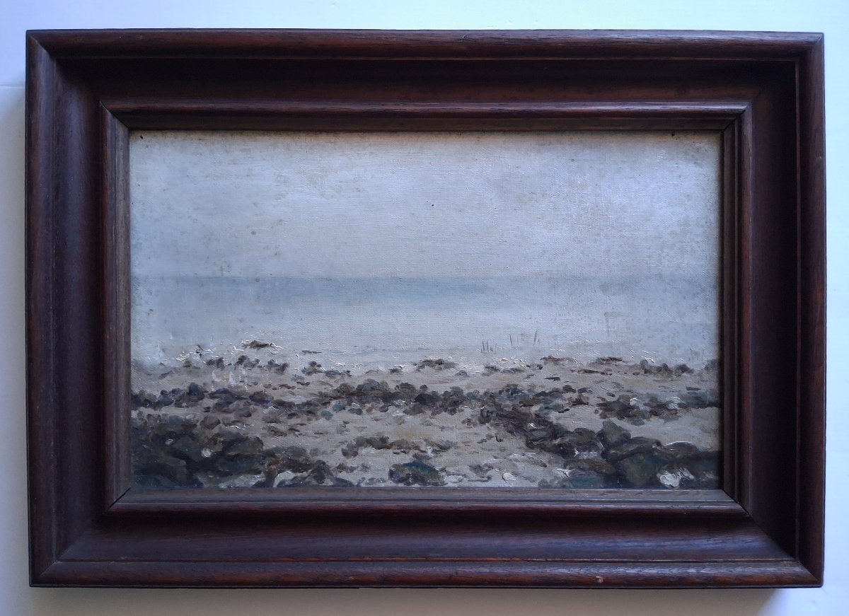 Paysage côtier à marée basse marine huile sur toile fin 19ème (signé)