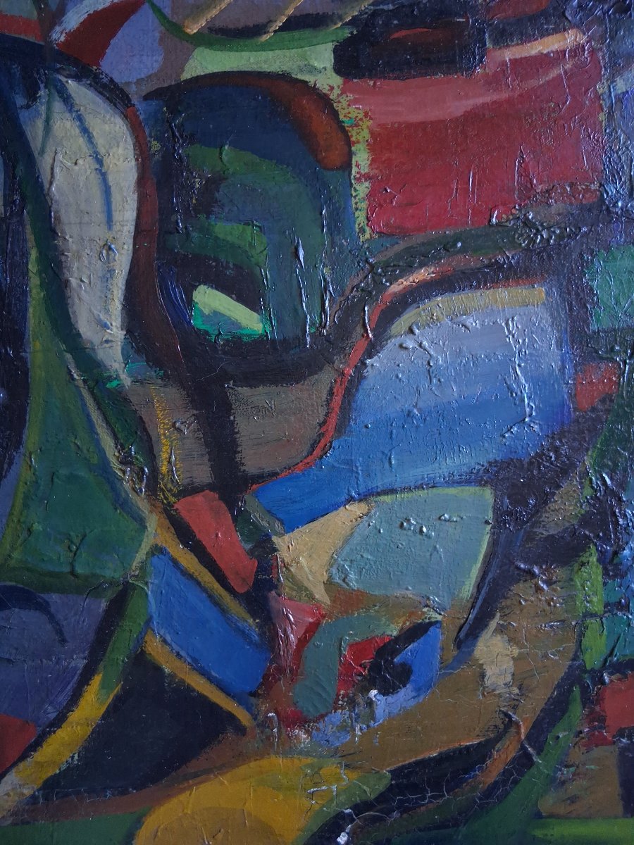 Tableau huile sur toile composition abstraite milieu XXème-photo-3