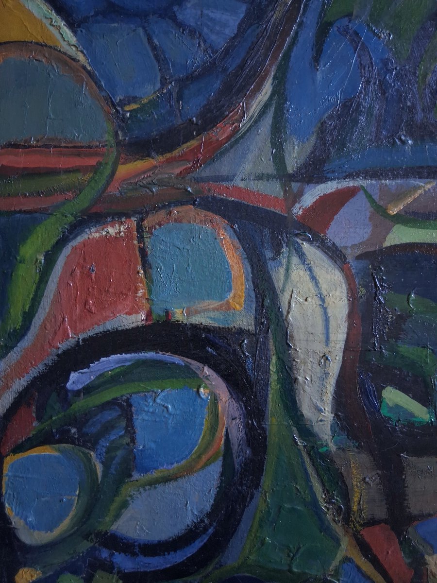 Tableau huile sur toile composition abstraite milieu XXème-photo-1