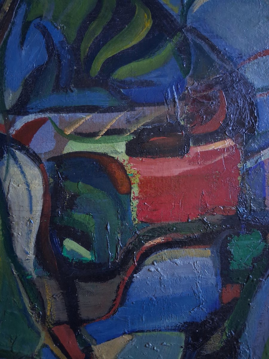 Tableau huile sur toile composition abstraite milieu XXème-photo-2