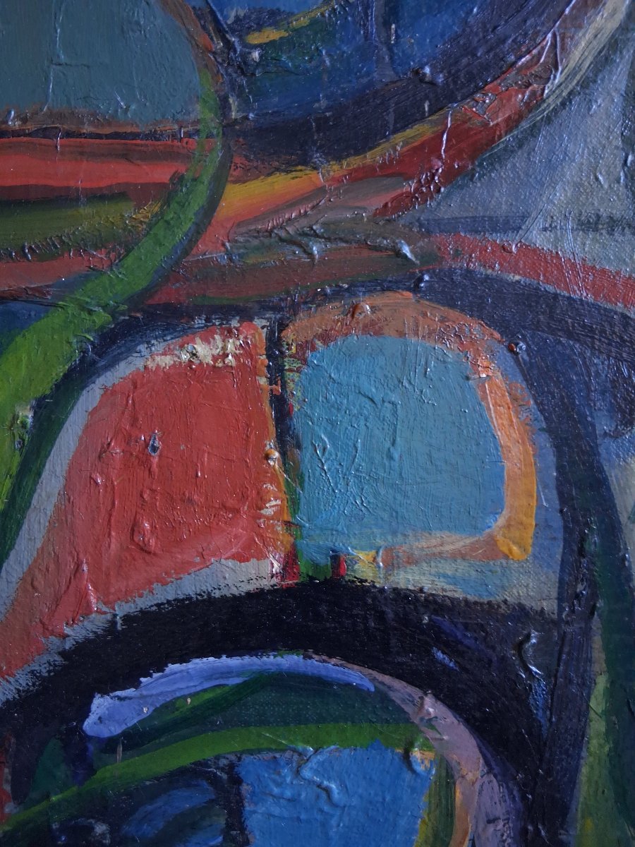 Tableau huile sur toile composition abstraite milieu XXème-photo-4