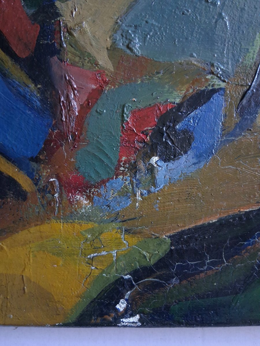 Tableau huile sur toile composition abstraite milieu XXème-photo-5