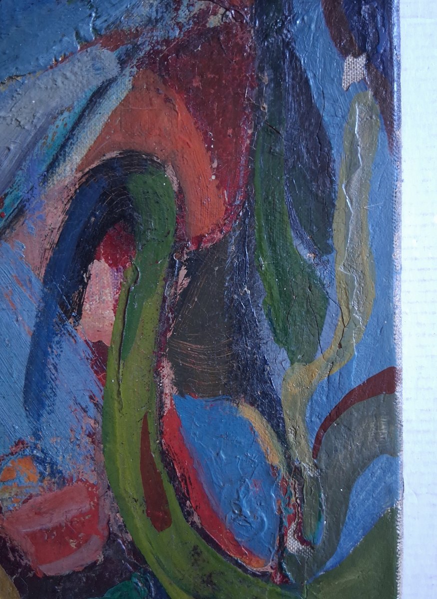 Tableau huile sur toile composition abstraite milieu XXème-photo-6
