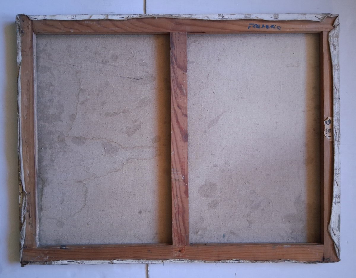 Tableau huile sur toile composition abstraite milieu XXème-photo-7