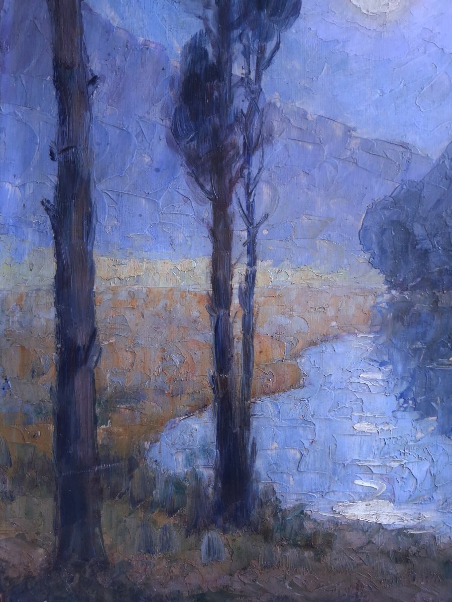 Dieudonné Jacobs (1887–1967) Oil On Panel Lakeside Landscape At Dusk Post-impressionism-photo-4