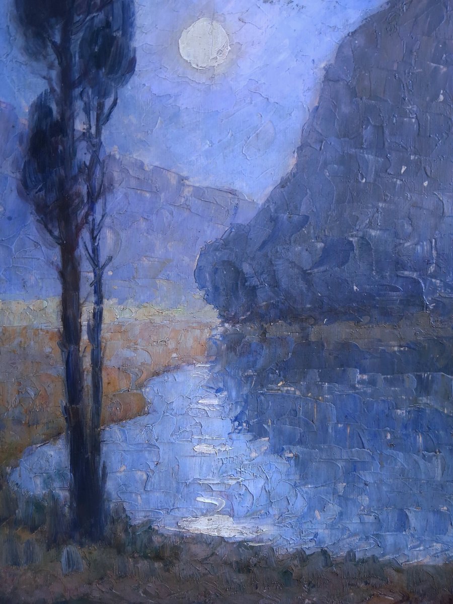 Dieudonné Jacobs (1887–1967) Oil On Panel Lakeside Landscape At Dusk Post-impressionism-photo-1