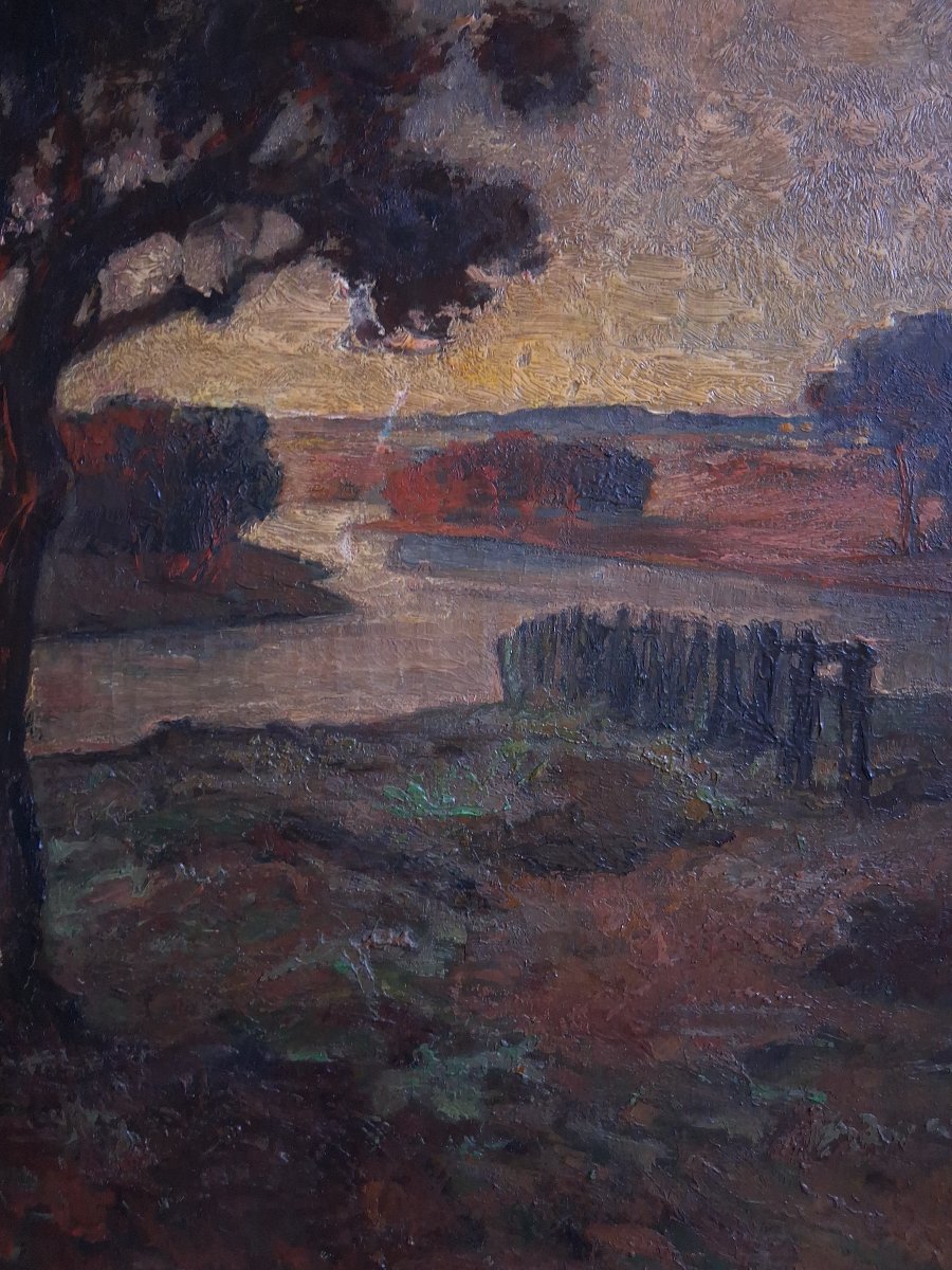 River Landscape At Twilight Oil On Canvas Post-impressionism-photo-3