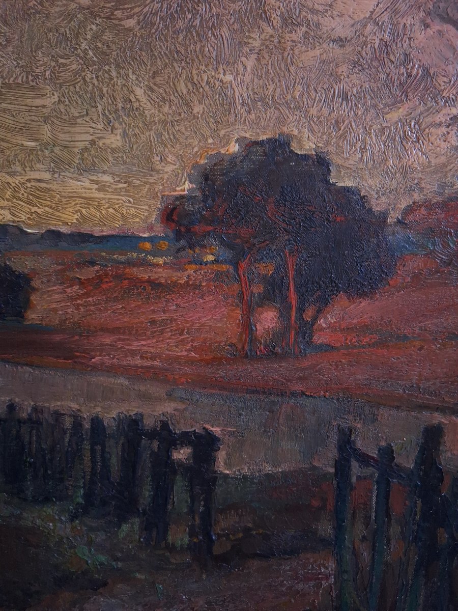 River Landscape At Twilight Oil On Canvas Post-impressionism-photo-3