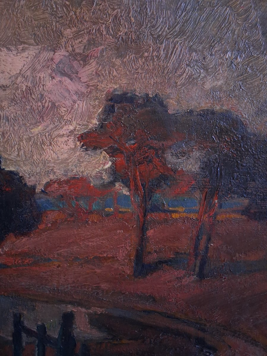 River Landscape At Twilight Oil On Canvas Post-impressionism-photo-4