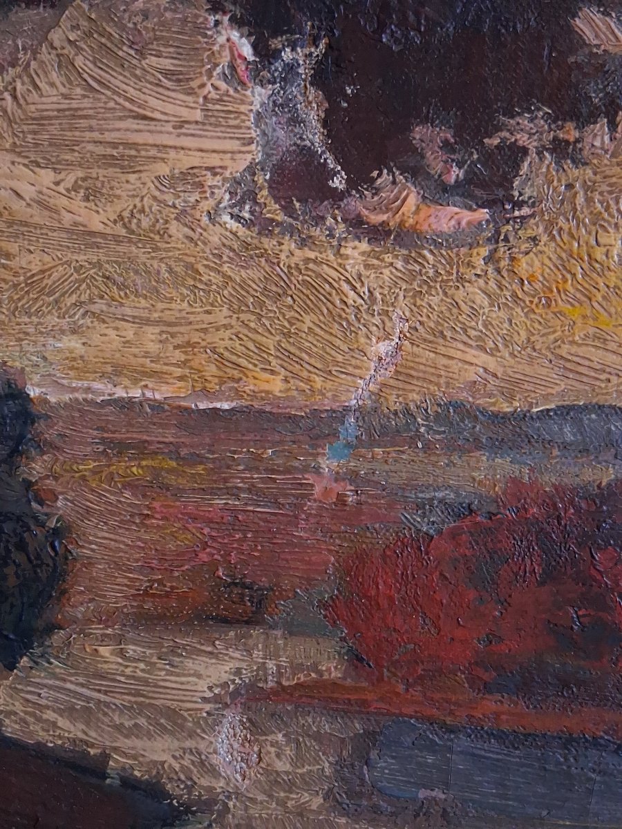 River Landscape At Twilight Oil On Canvas Post-impressionism-photo-6