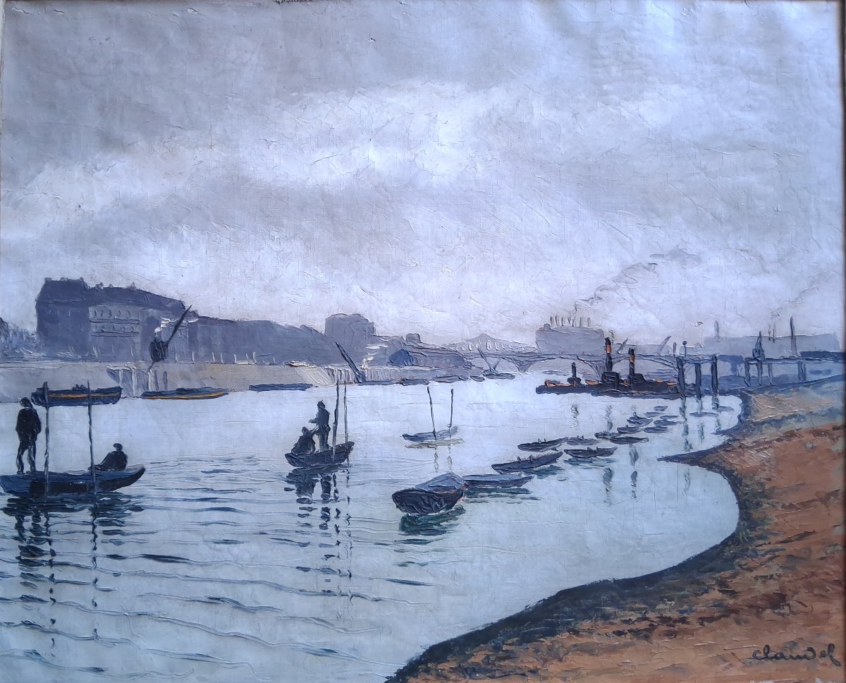 Louis-Félix CLAUDEL (1895-1948) paysage fluvial bords de Seine Paris huile sur toile-photo-2