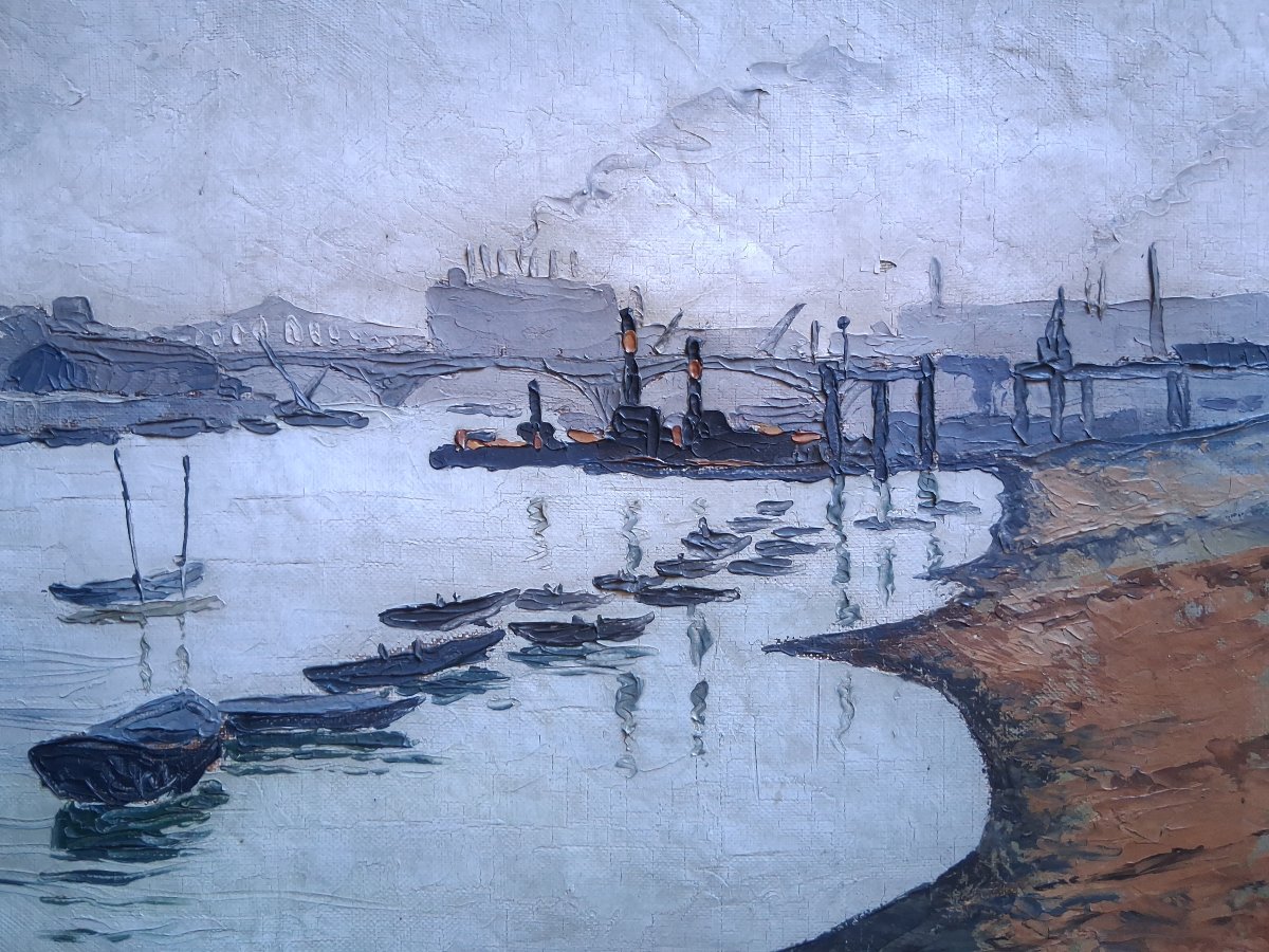 Louis-Félix CLAUDEL (1895-1948) paysage fluvial bords de Seine Paris huile sur toile-photo-4