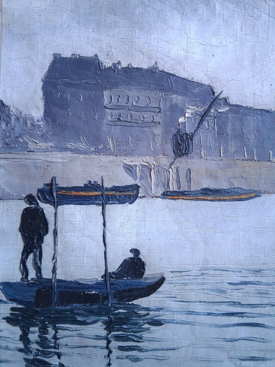 Louis-Félix CLAUDEL (1895-1948) paysage fluvial bords de Seine Paris huile sur toile-photo-1