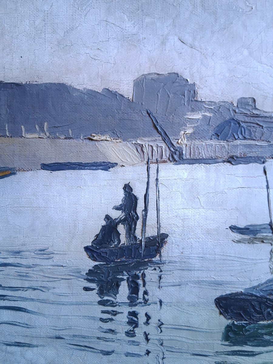 Louis-Félix CLAUDEL (1895-1948) paysage fluvial bords de Seine Paris huile sur toile-photo-2
