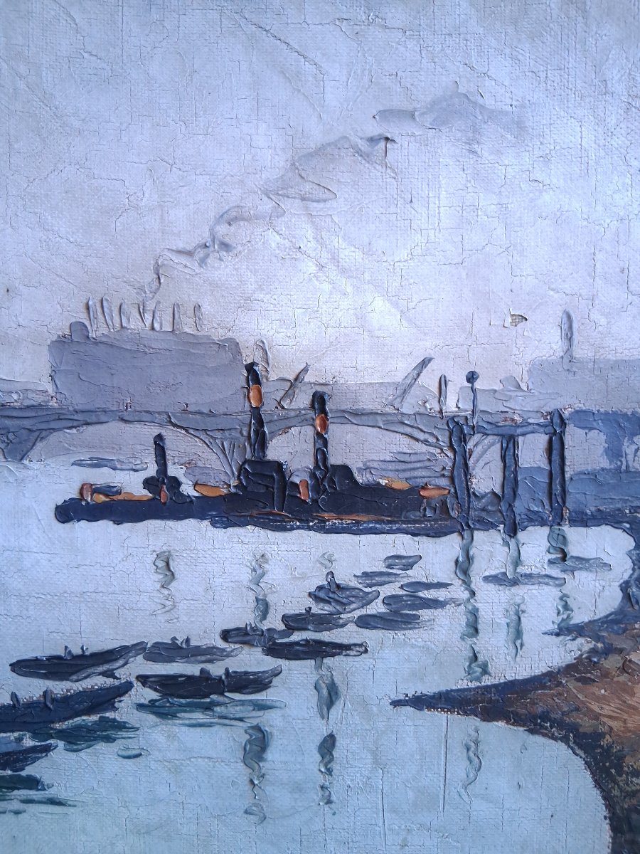 Louis-Félix CLAUDEL (1895-1948) paysage fluvial bords de Seine Paris huile sur toile-photo-4