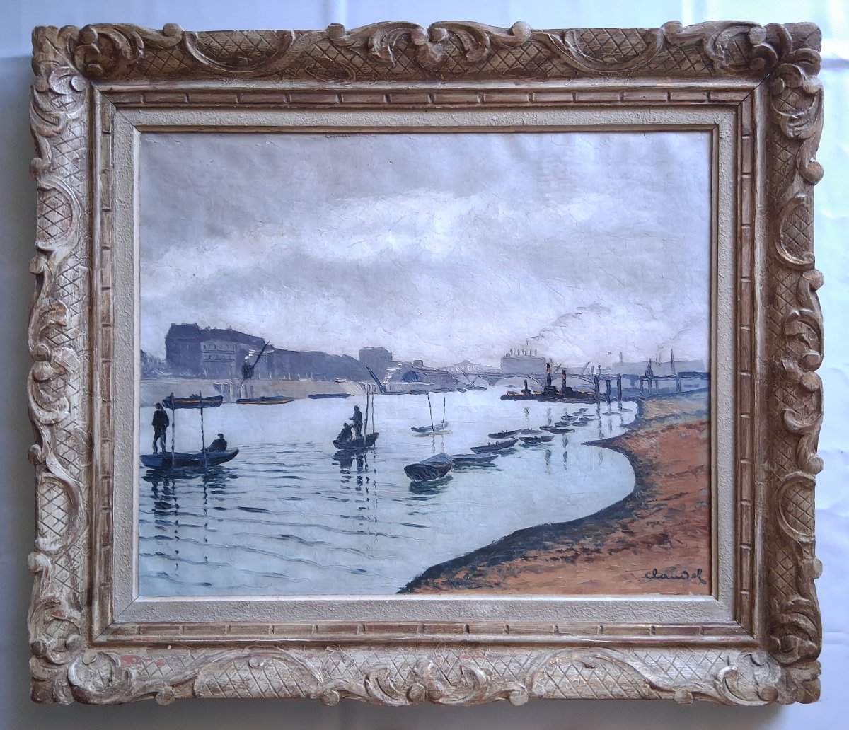 Louis-Félix CLAUDEL (1895-1948) paysage fluvial bords de Seine Paris huile sur toile