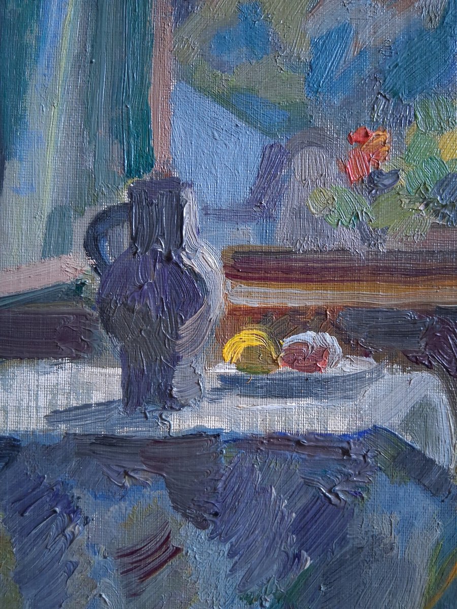 Joseph Lucien Schibi (1908–1980) Oil On Panel Interior Scene With An Open Window-photo-2