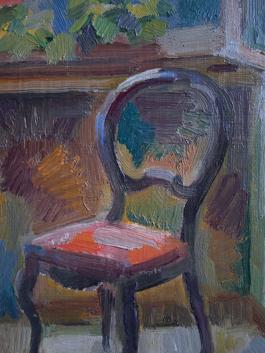 Joseph Lucien Schibi (1908–1980) Oil On Panel Interior Scene With An Open Window-photo-3