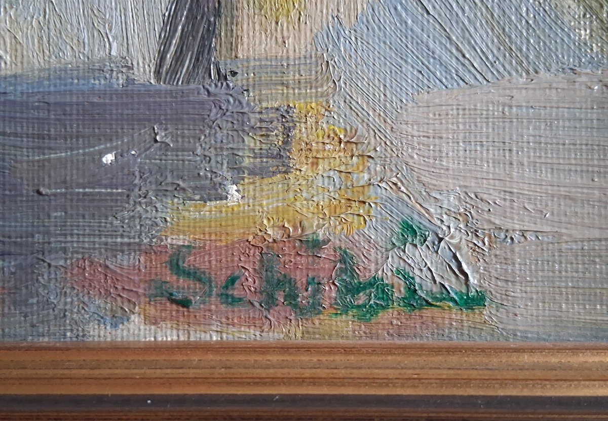 Joseph Lucien Schibi (1908–1980) Oil On Panel Interior Scene With An Open Window-photo-7