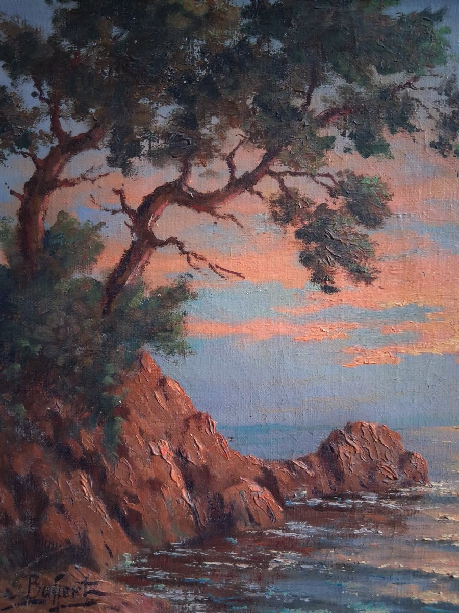 Georges Baffert Oil On Canvas Seascape At Dusk-photo-2