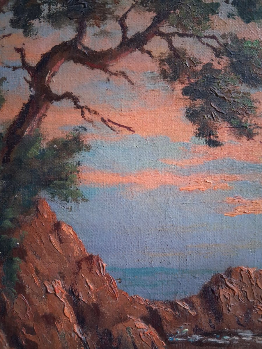 Georges Baffert Oil On Canvas Seascape At Dusk-photo-4