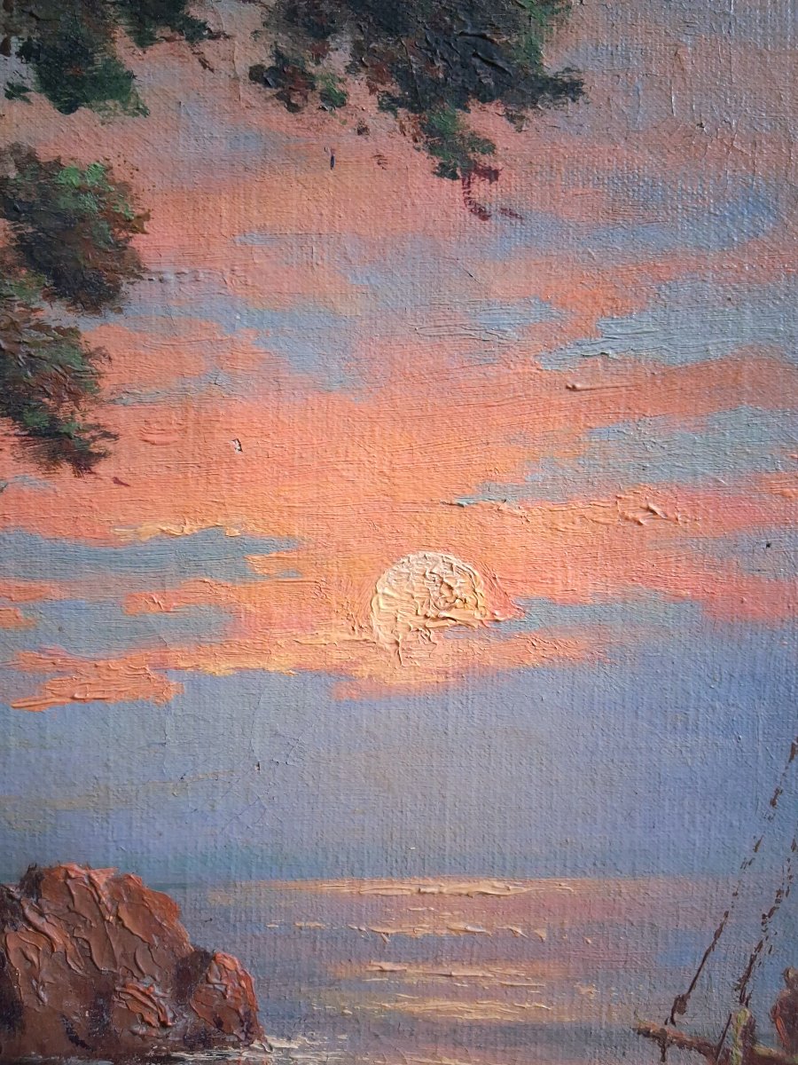 Georges Baffert Oil On Canvas Seascape At Dusk-photo-1
