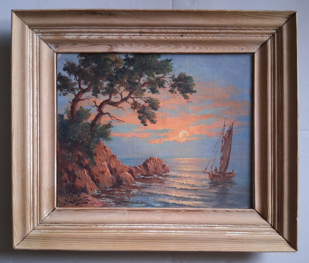 Georges Baffert Oil On Canvas Seascape At Dusk