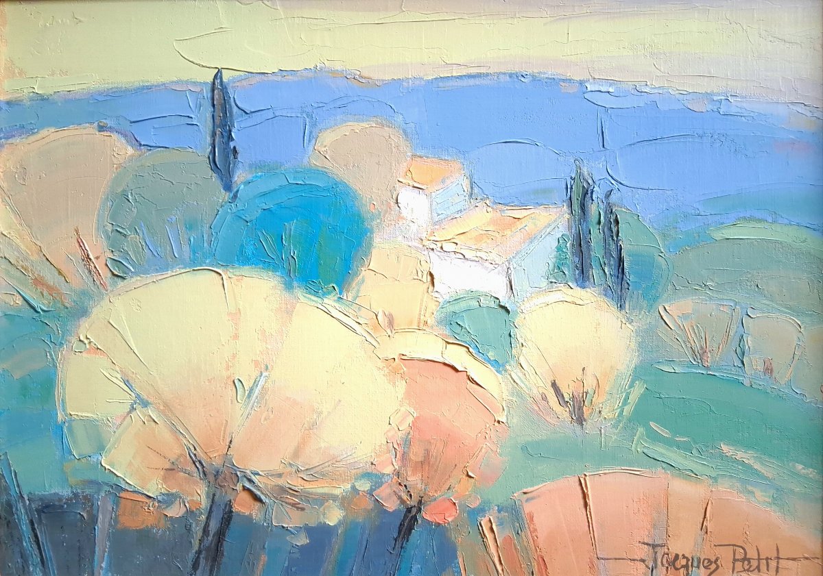 Jacques PETIT (1925-2019) huile sur toile paysage provençal "Mas dans le Luberon"-photo-2