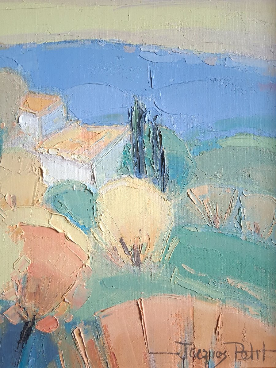 Jacques PETIT (1925-2019) huile sur toile paysage provençal "Mas dans le Luberon"-photo-4