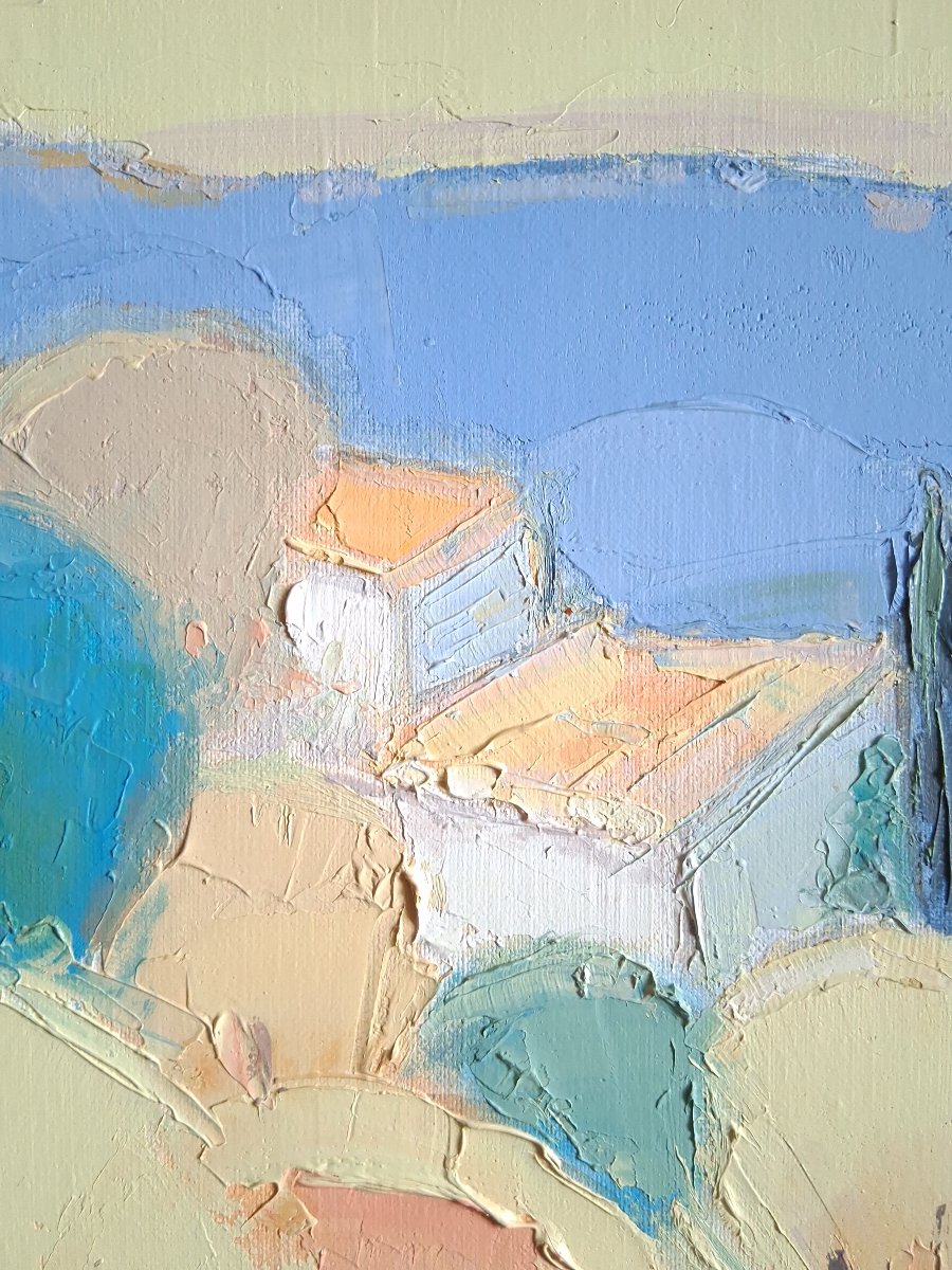 Jacques PETIT (1925-2019) huile sur toile paysage provençal "Mas dans le Luberon"-photo-2
